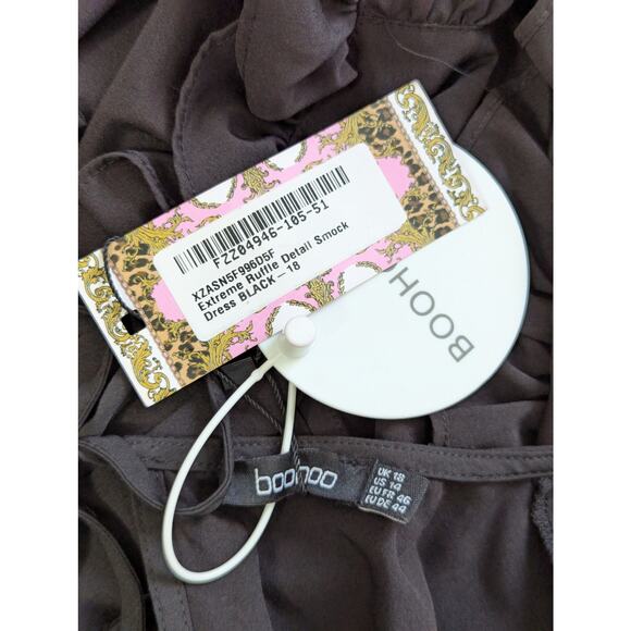 NWT! BOO HOO! EXTREME RUFFLE BLACK MIDI LENGTH SMOCK STYLE DRESS! SZ 14 - Picture 7 of 9